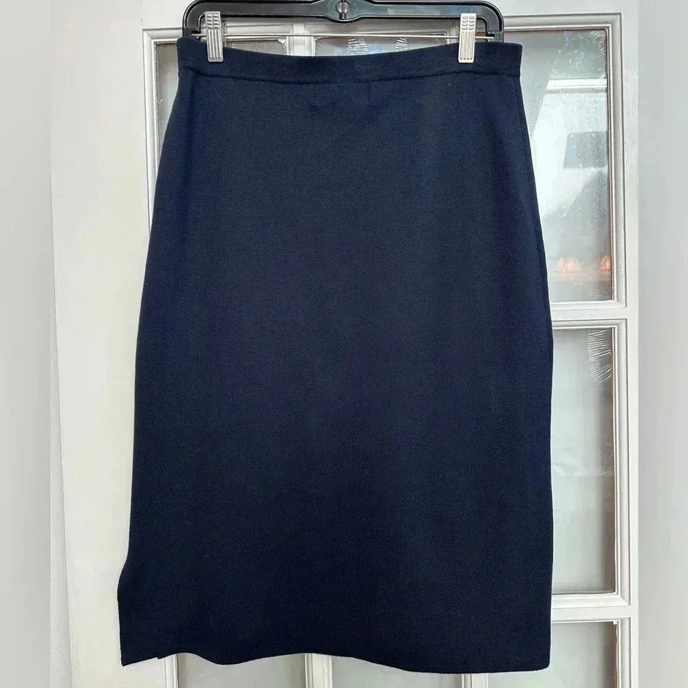 Bill Blass Classic Dark Navy Silk Knit Blend Pencil Stretchy Skirt Size Medium M - Image 7