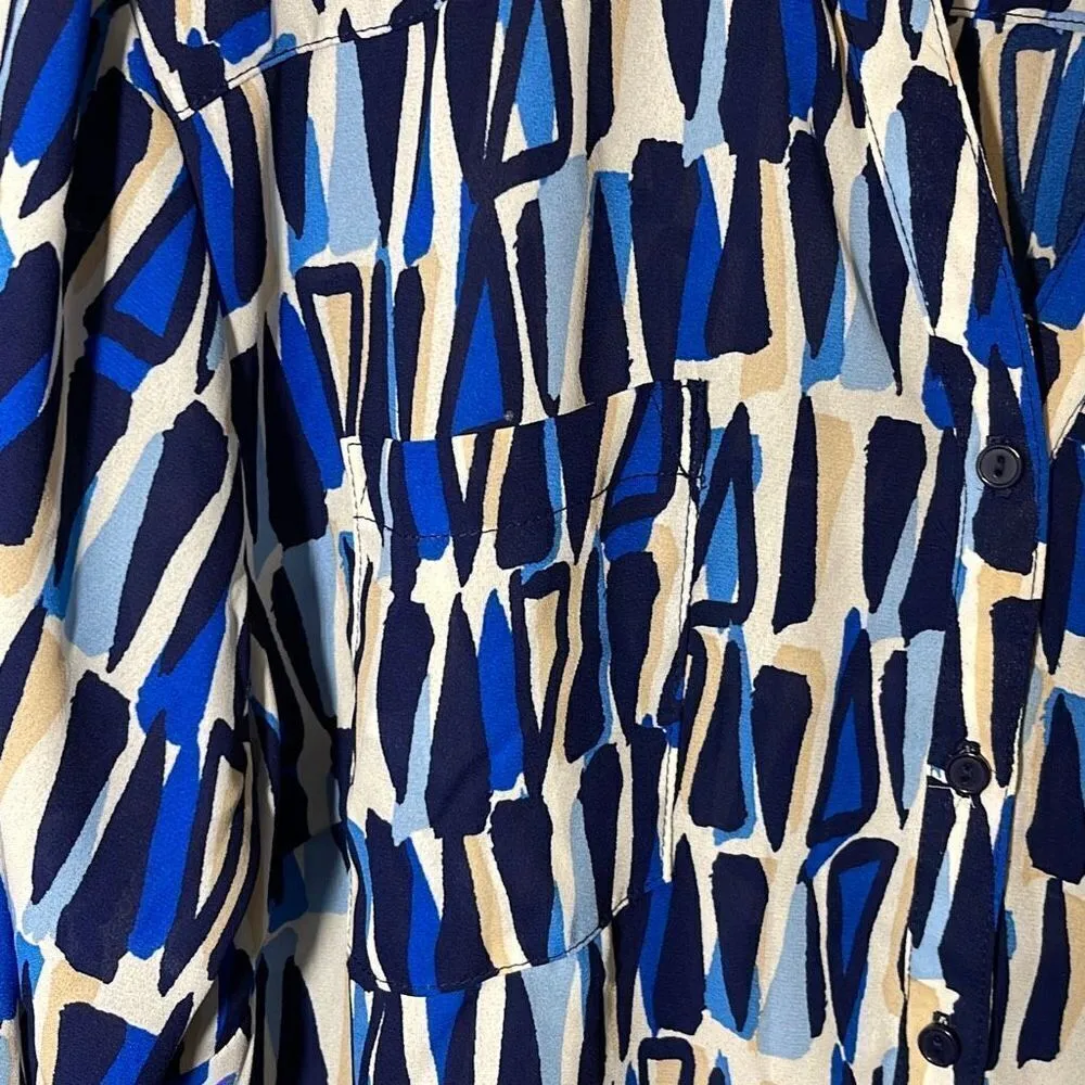Sami & Jo Womens Button Down Shirt Long‎ Sleeve Top Geometric Abstract Blue XL - Image 5