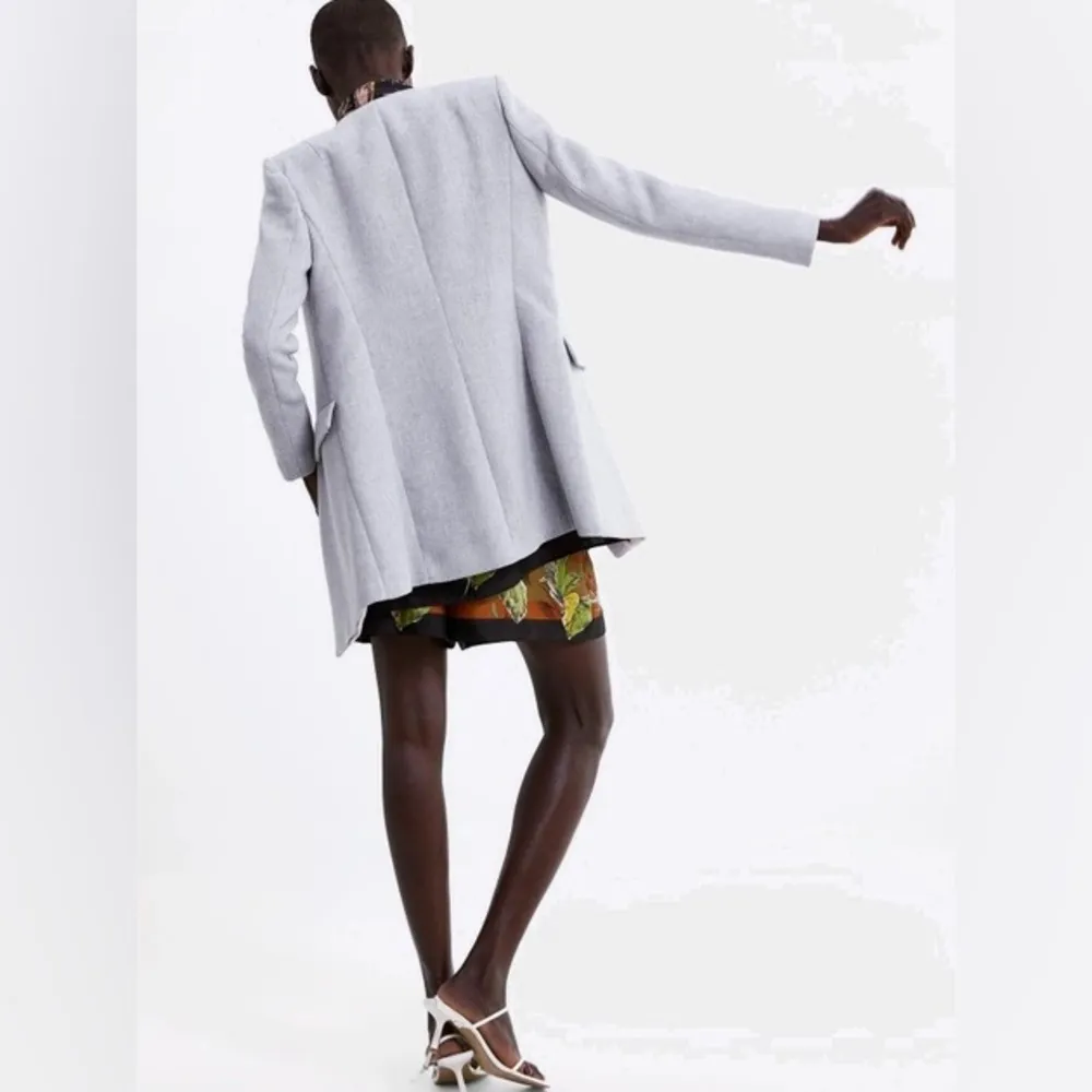 Zara Buttoned Long Blazer Gray Size S NEW - Image 6