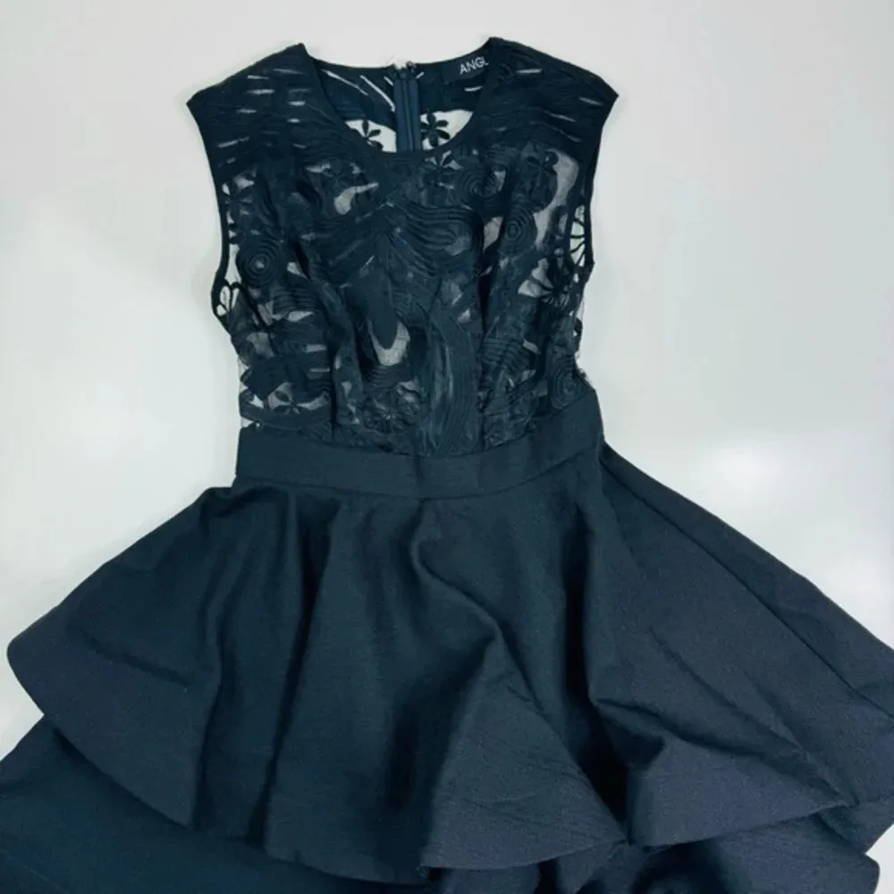 ANGL‎ Black Sheer Lace Embroidered Fit And Flare Dress Size Small - Image 3