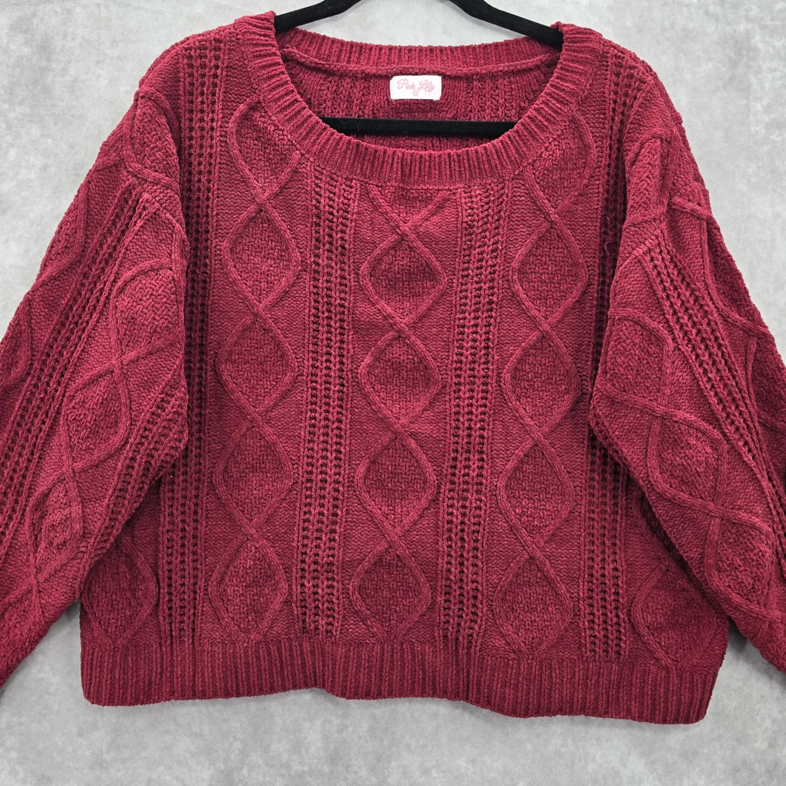 Pink Lily Red Knit Pullover Oversized Boxy Academia Y2K Coquette VTG Sweater XS - Image 4
