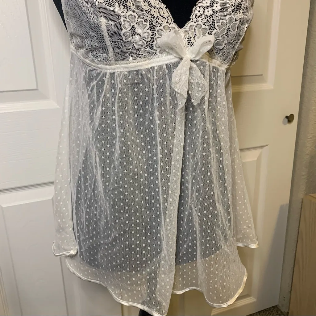 Vintage In Bloom White Lace Babydoll Lingerie Dress Size M - Image 3