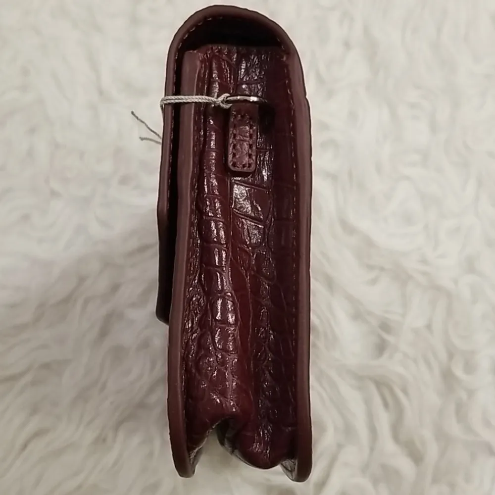 đź’•LANCASTER PARISđź’• Exotic Croco Leather Clutch ~ Bordeaux NWT Brown - Image 6