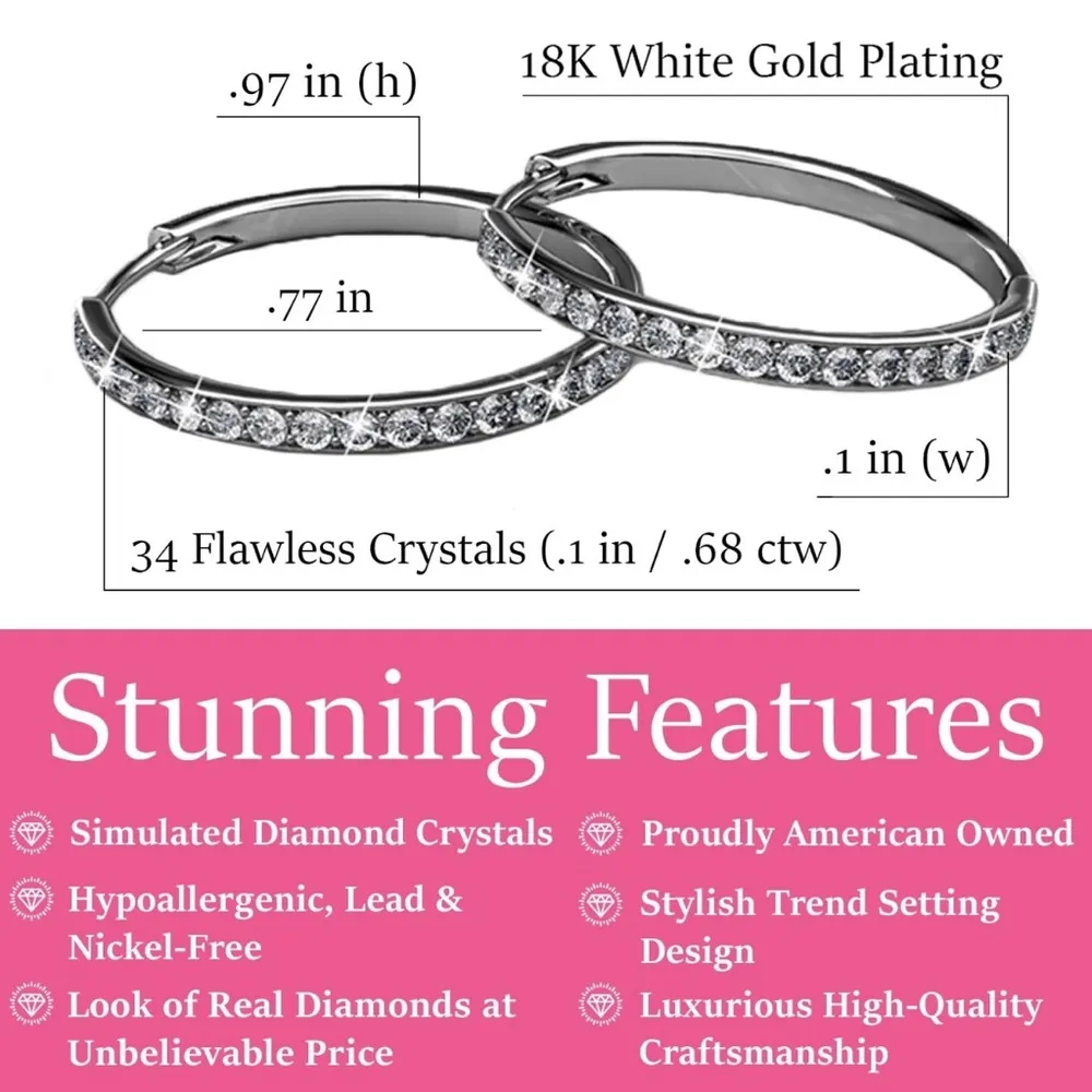 Cate & Chloe Bianca 18k White Gold Plated Crystal Silver Hoop Earrings NIB - Image 5