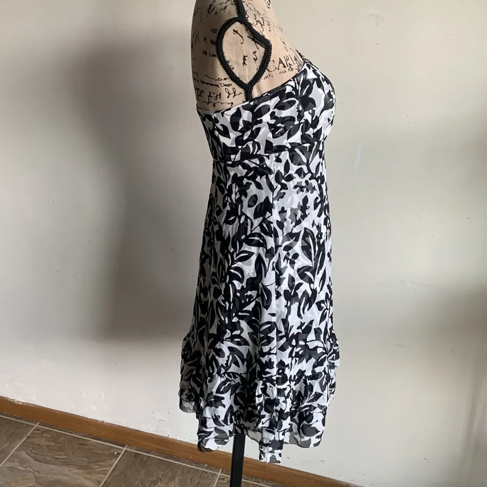 White House Black Market Strapless Silk Black White Dress Sz 2 - Image 8