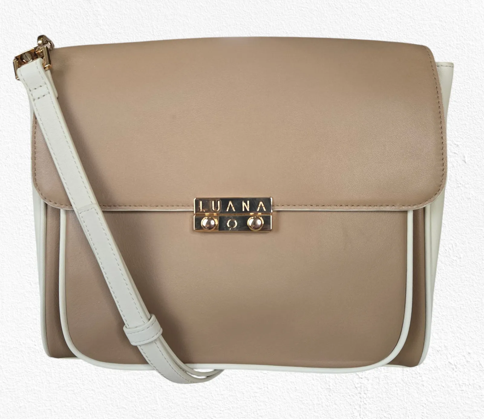 LUANA Beige White Gold Hardware Adjustable Strap Italy Leather Crossbody Bag Tan - Image 1