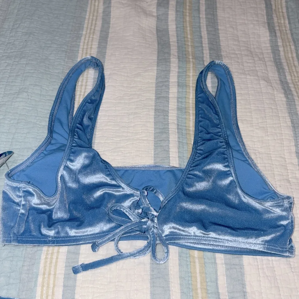 NWT decree crushed velvet blue bikini top only size XL - Image 4