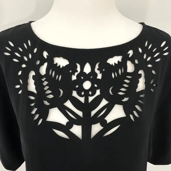 RACHEL  Laser Cut Floral Birds Top Dolman Sleeve Blouse Black Size XS - Image 8