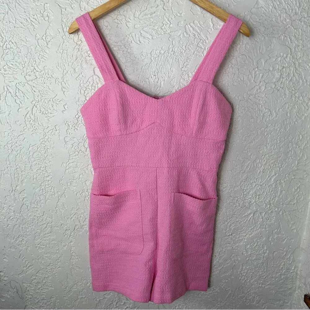Zara | Pink Short Textured Weave Romper Jumpsuit Size M - Image 5