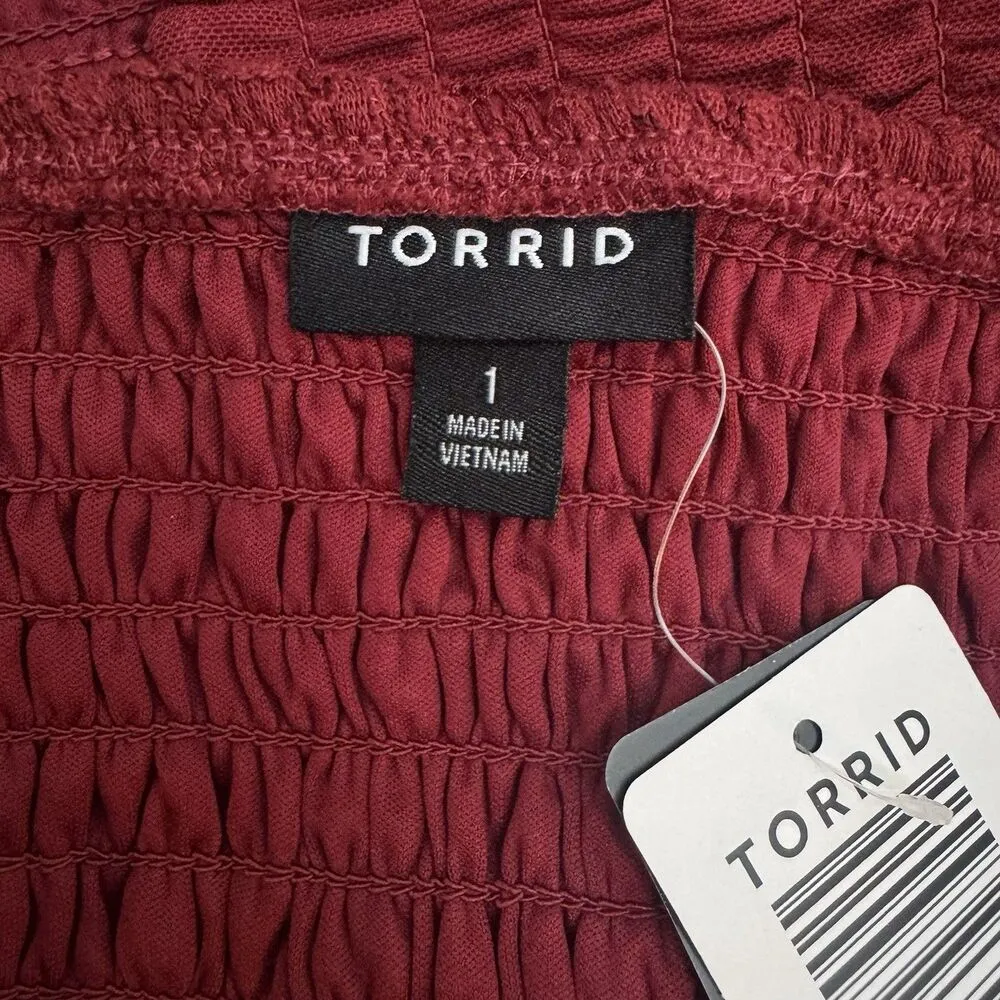 Torrid Lace Smocked Crop Babydoll Tank Top Size 1X Dark Red Whimsigoth Grunge - Image 6