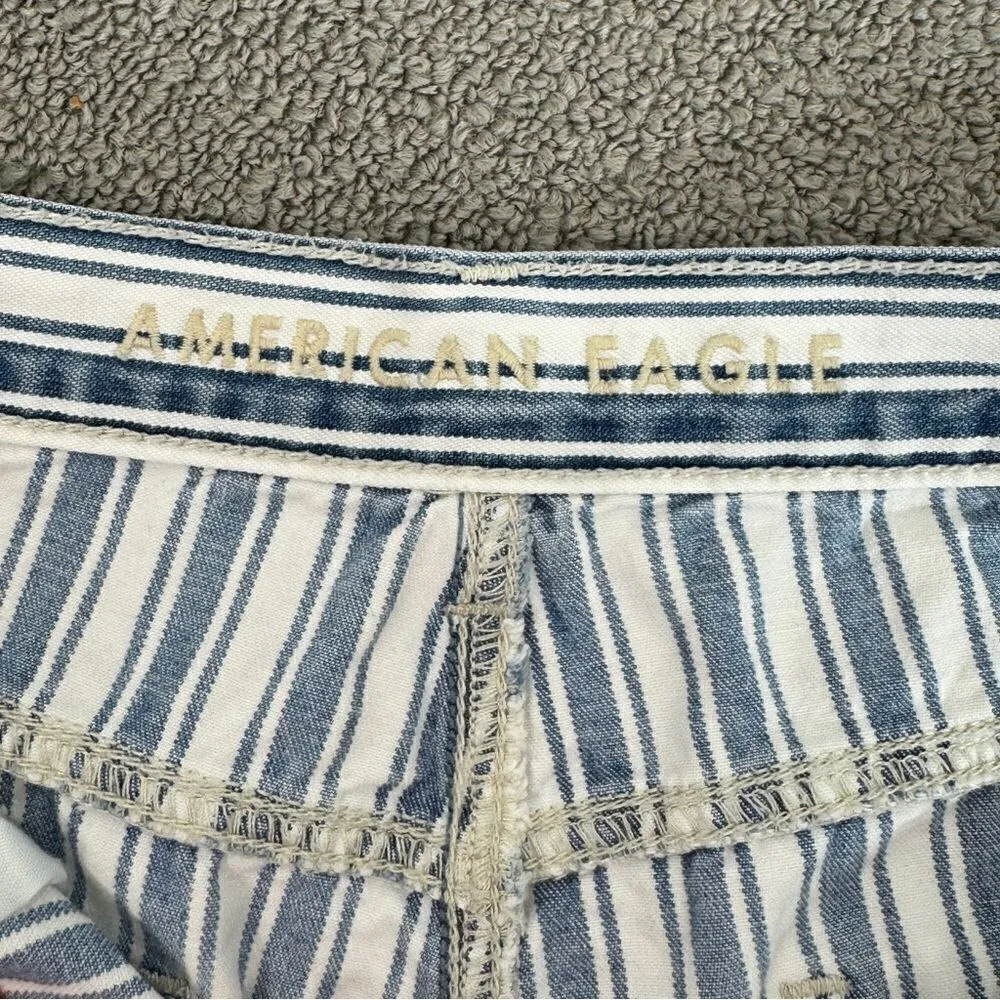 American Eagle Outfitters Striped High Rise Mom Jean Shorts Blue White 10 Cuffed - Image 9