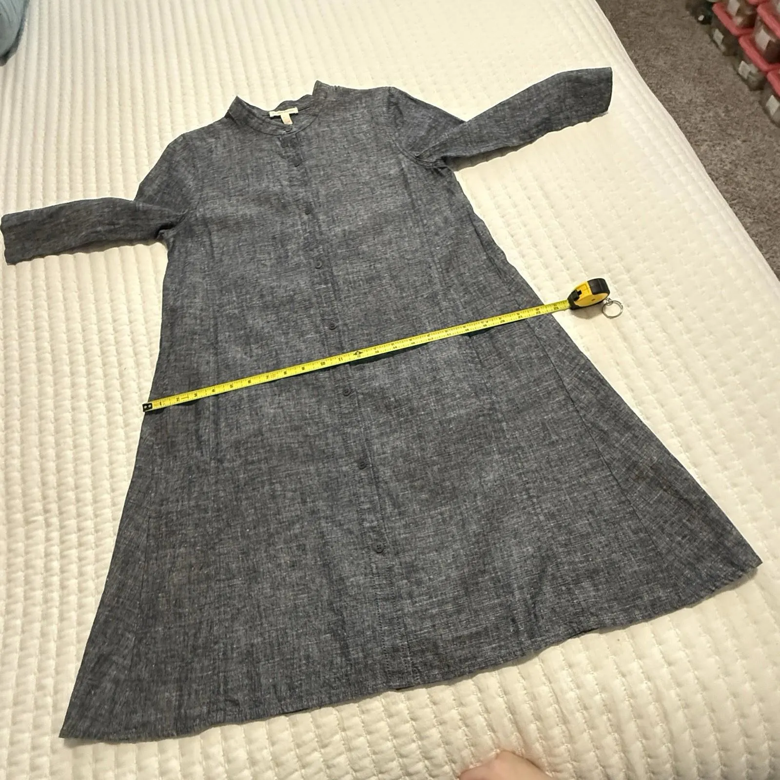 Eileen Fisher Blue Chambray Dress 3/4 Sleeve Hemp & Organic Cotton XS - Image 4