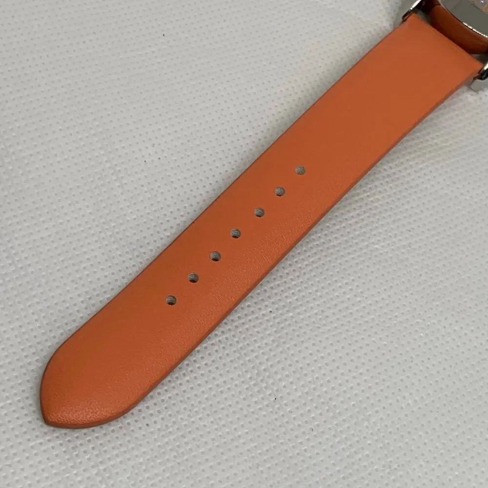 Women Fashion Bubble Dial Quartz Watch Silver orange Tone 36mm leather running - Image 5