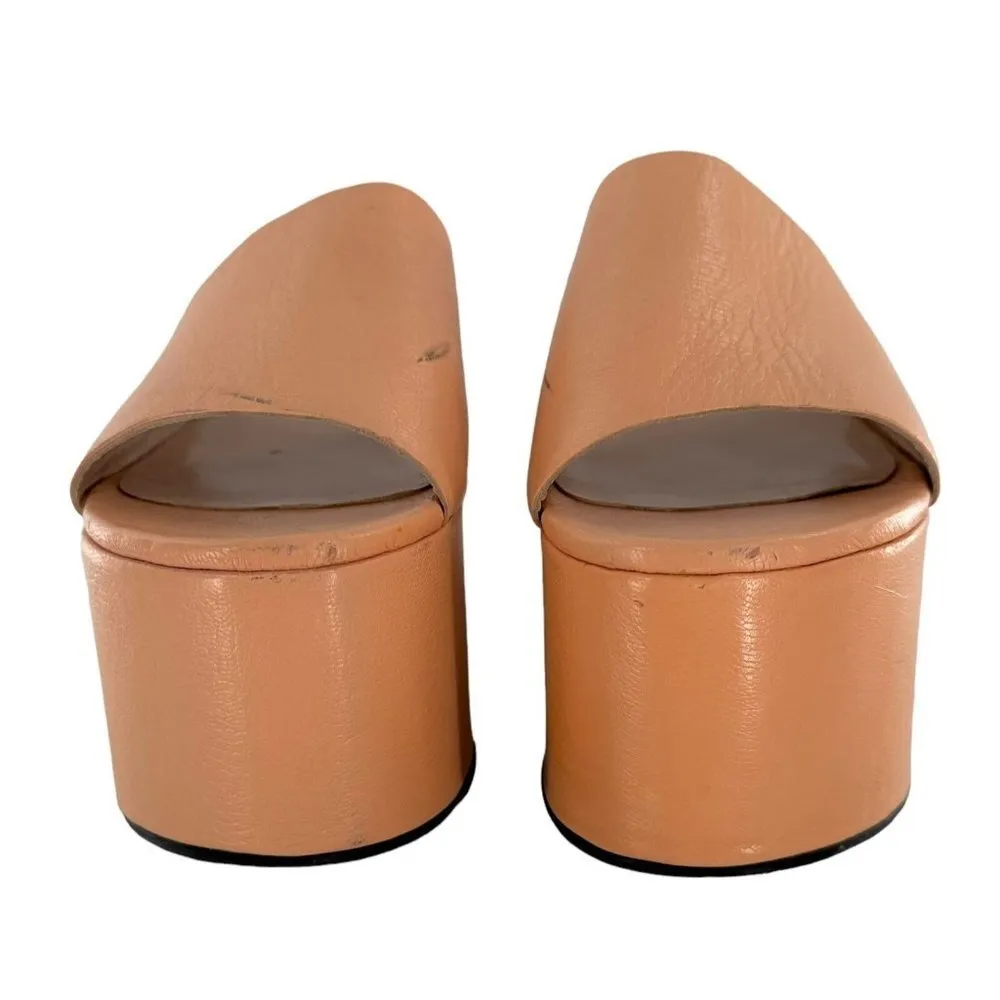 SIMON MILLER Peach Pink Faux Leather Blackout Wedge Sandals Size 43/12 - Image 6