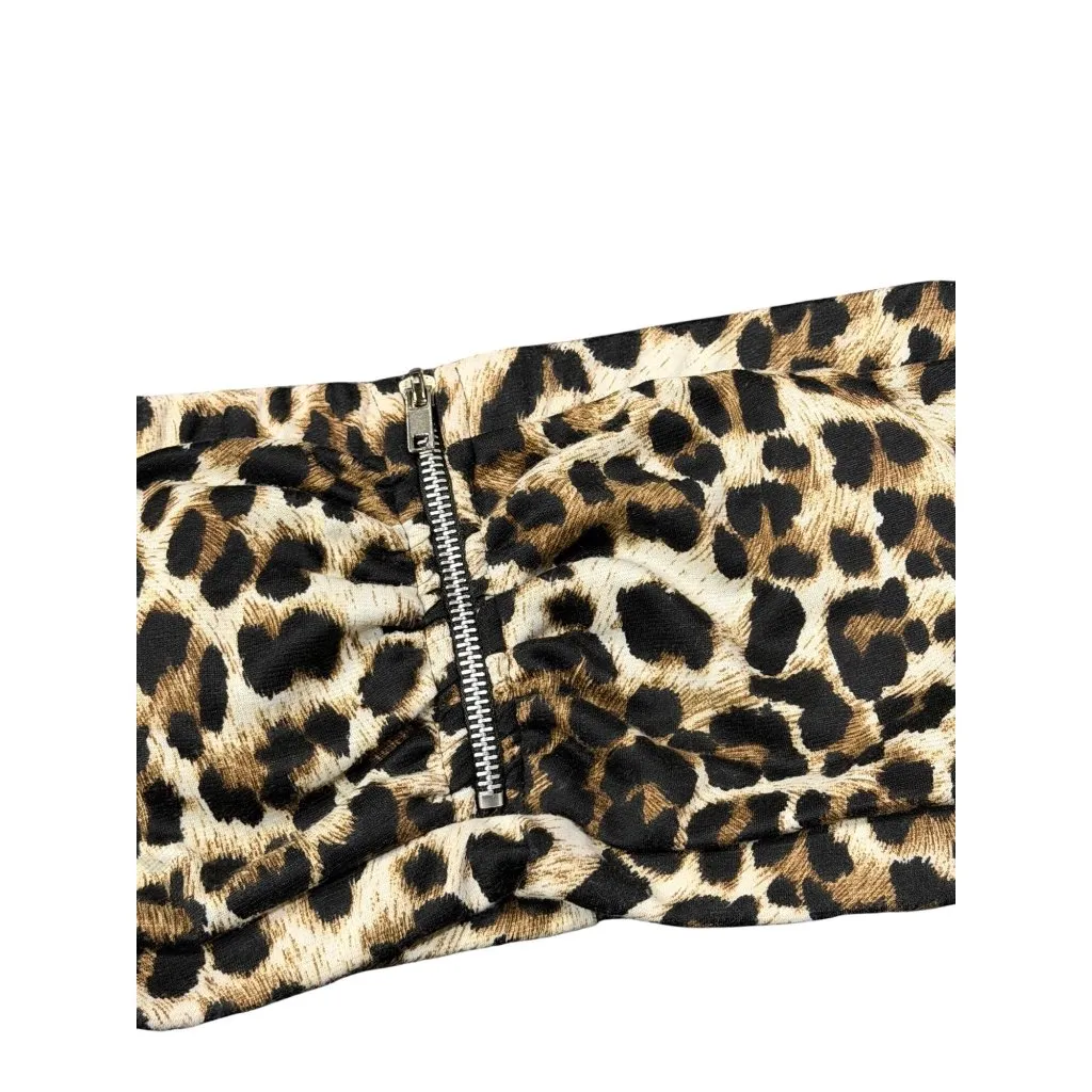 VTG Charlotte Russe Leopard Print Zip Tube Top Bandeau Small Tan Animal Festival - Image 3