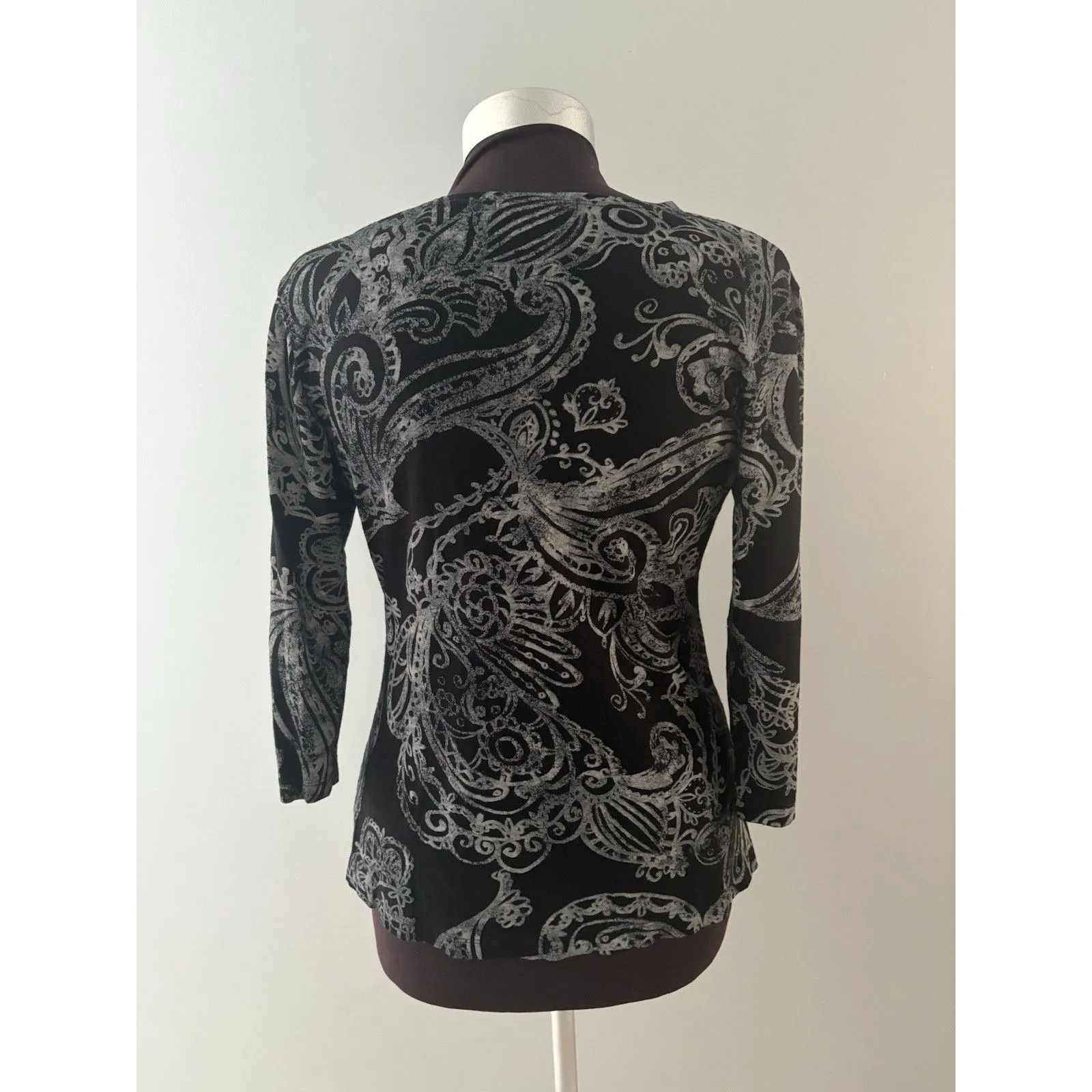 Fresh Produce Babydoll Top Size Small Black White Paisley Y2K Whimsigoth - Image 2