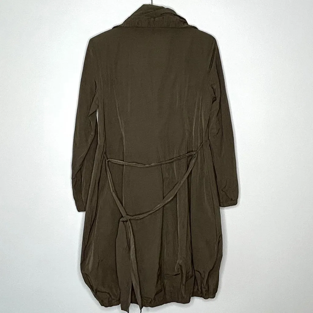 Eileen Fisher Bubble Hem Funnel Neck Belted Trench Coat Jacket Olive Size XS - Image 6