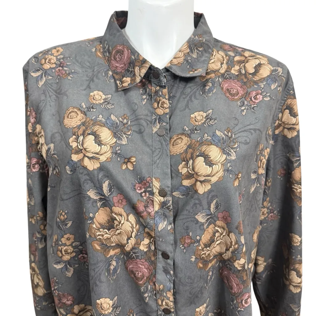 Natural Reflections 3X Grey Floral Button Down Shirt - Image 2