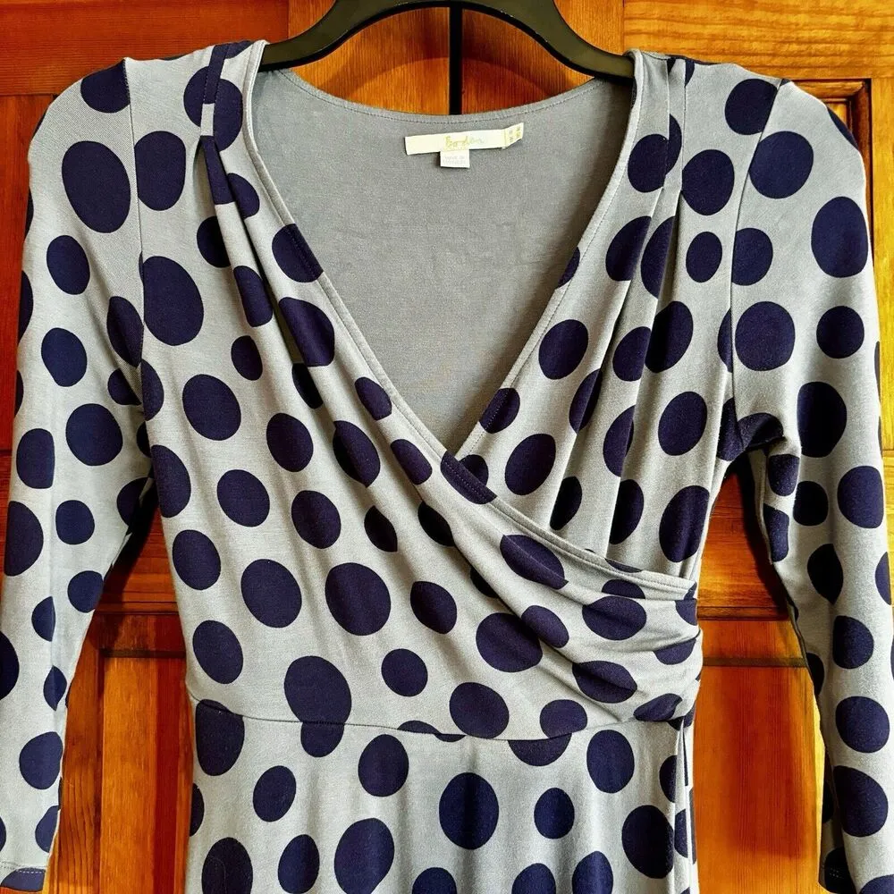 Boden Blue Polka Dot V Neck Dress 3/4 Sleeves Women's Size 4 Long US, 8L UK - Image 2