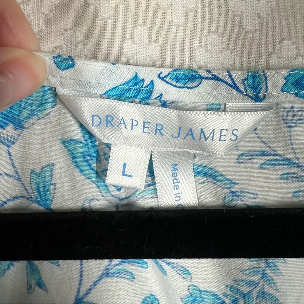 Draper James White Blue Floral Puff Sleeve‎ Peasant Top - Image 3