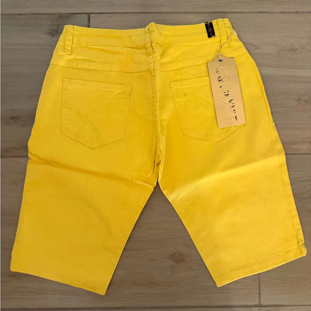 NEW EXOCET Yellow Y2K Denim Jorts Cotton Blend Bermuda Shorts 7 30/12” - Image 2
