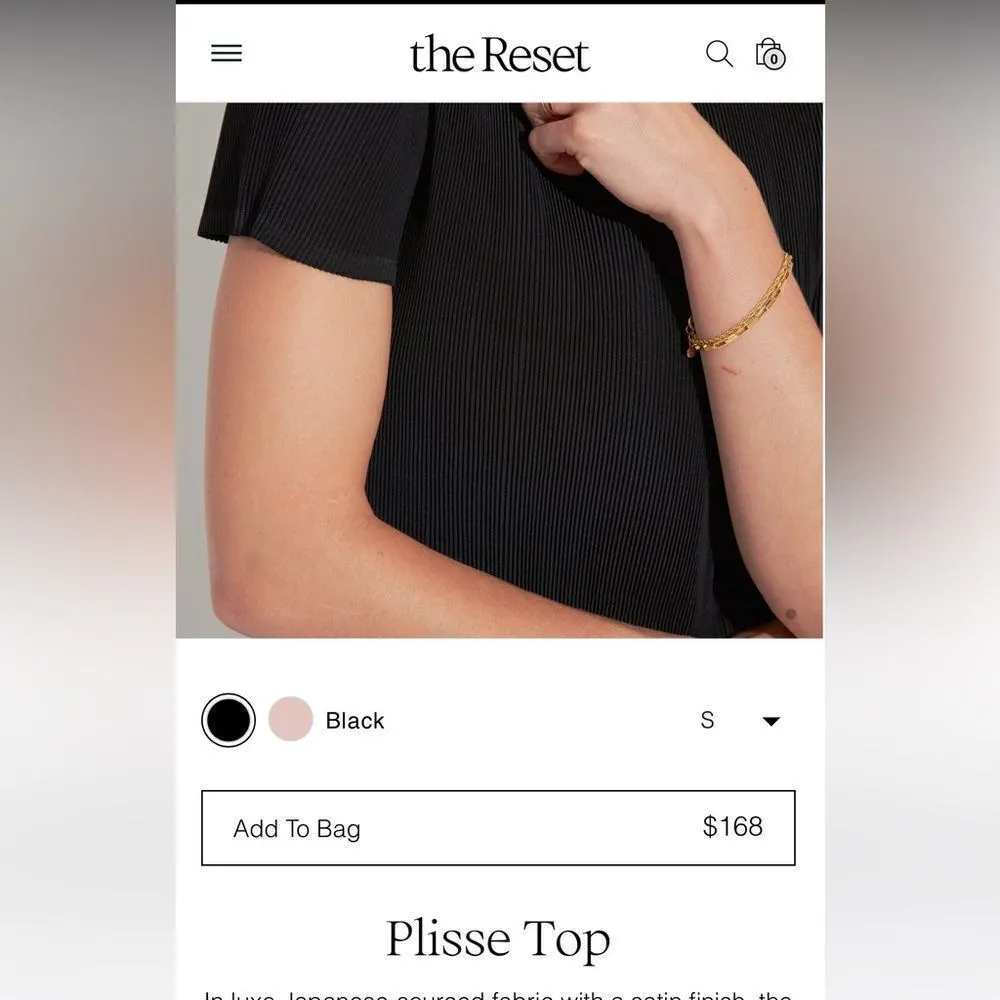 The Reset R Label Plisse Top Black NWT Small Short Sleeve Satin Pleated Shirt - Image 5