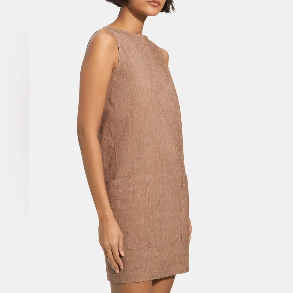 Theory Mod Sleeveless Bronze Linen Blend Shift Dress Size 2 NWT - Image 2