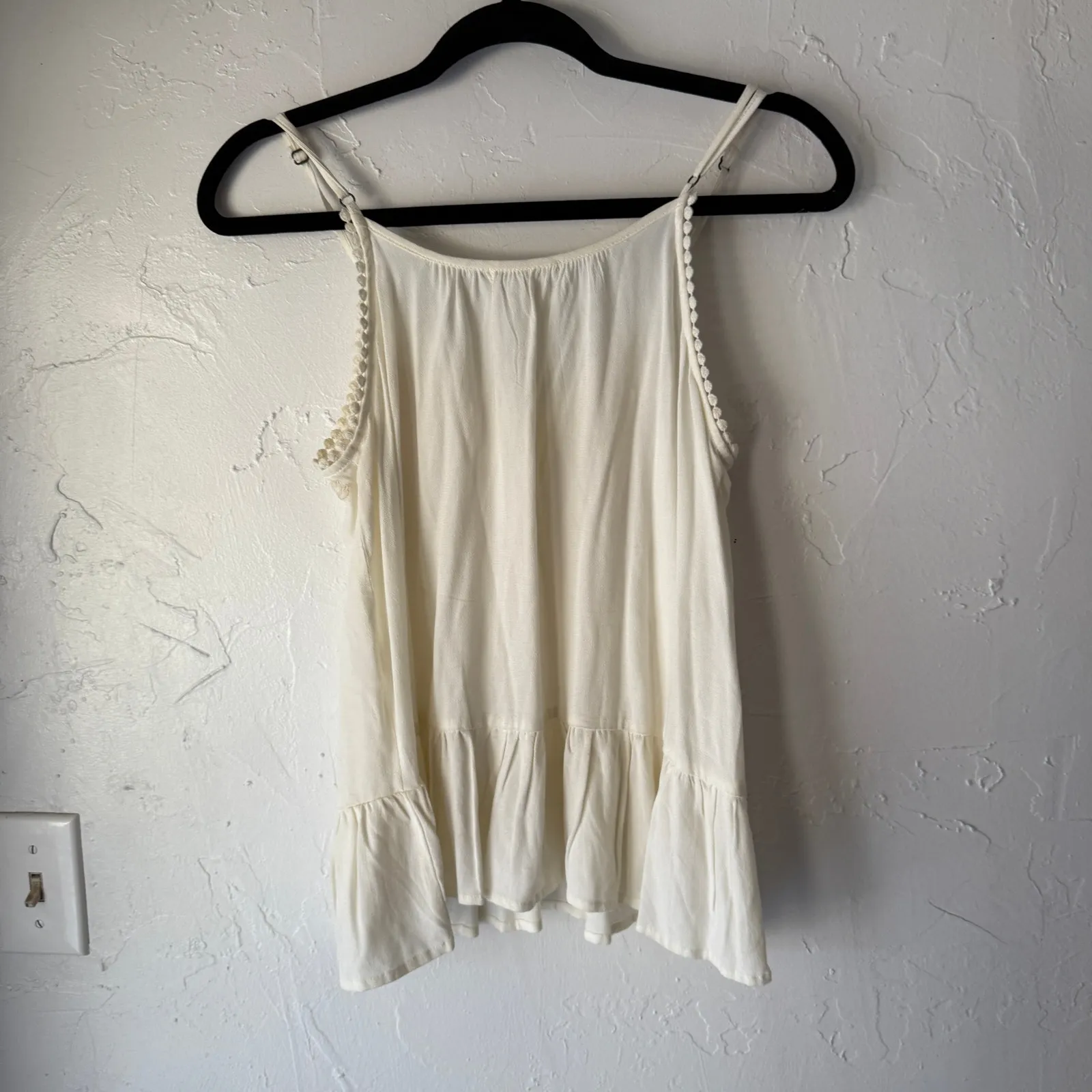 Eyeshadow Cream‎ Embroidered Ruffle Hem Cami Top Small Y2K Boho Peplum - Image 6