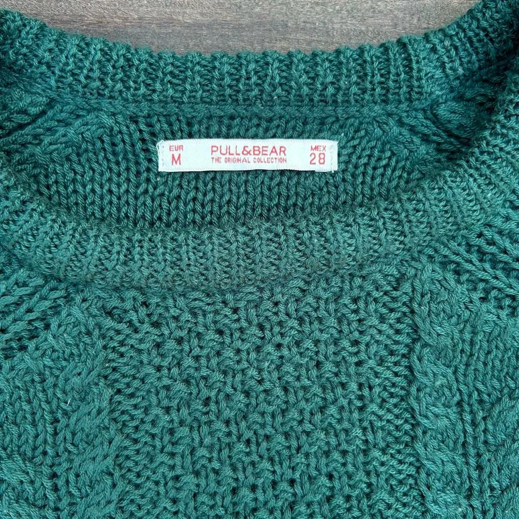 Forest Green Pull & Bear Cable Knit Sweater Size M - Image 3