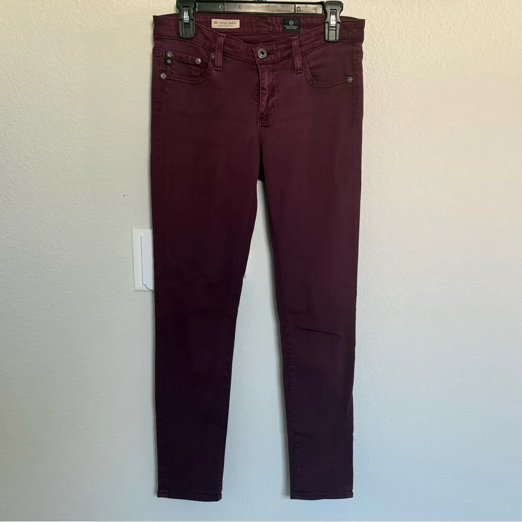 AG Andriano Goldschmied the Stevie Ankle Slim Straight Jeans Burgundy Plum 27 - Image 3