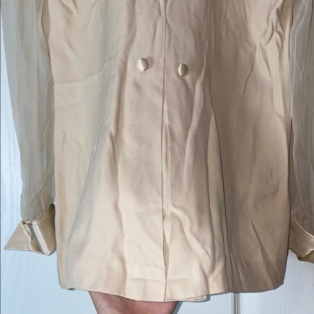 VINTAGE CREAM SHEER SLEEVE BLAZER BLOUSE - Image 6
