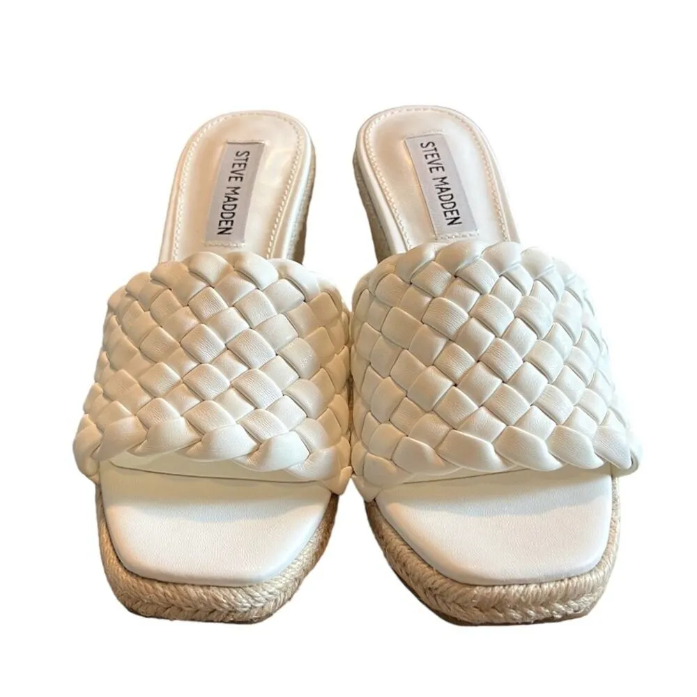 Steve Madden Women’s Wedge Mule Open Toe Sandals Udele White Woven New Size 7.5 - Image 2