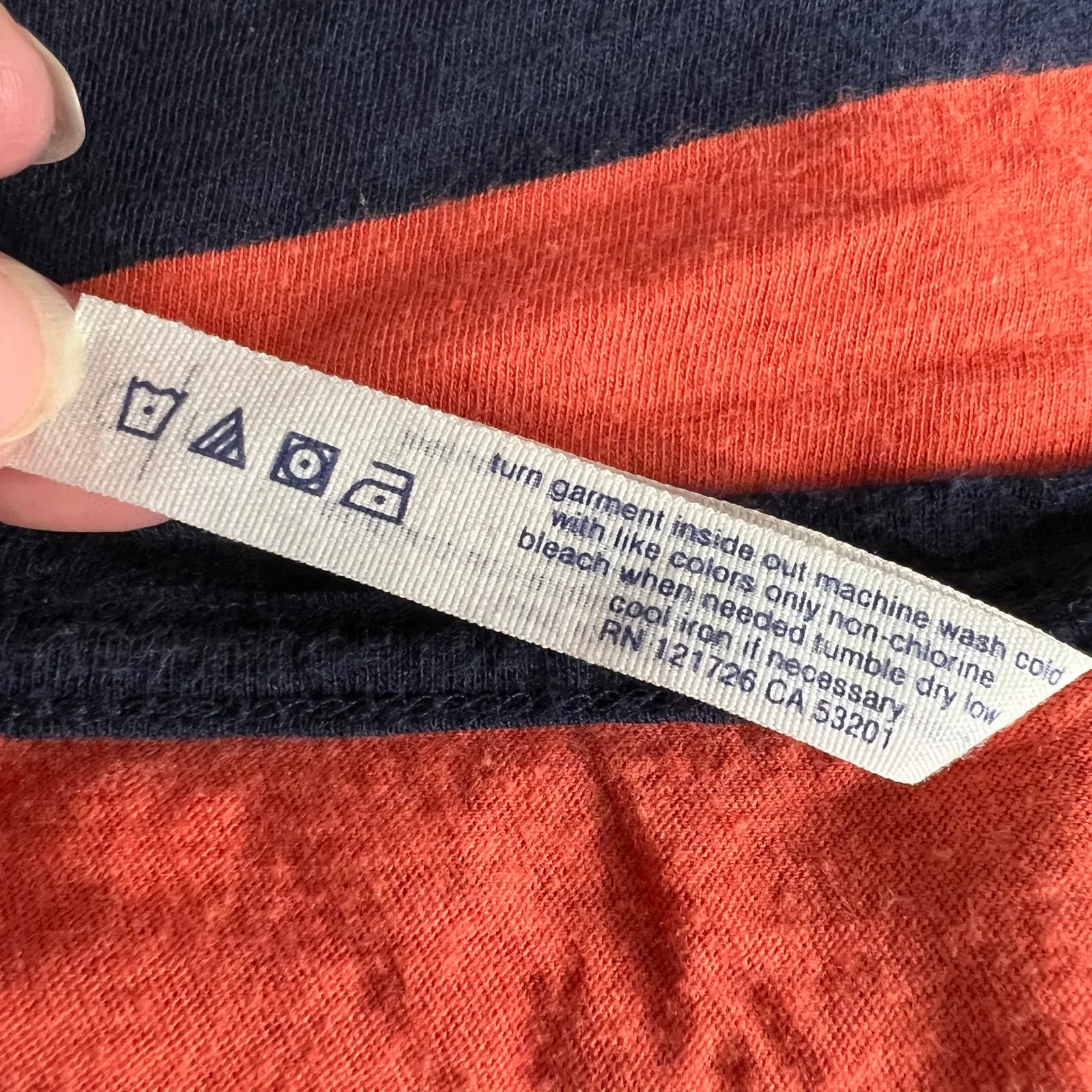 Aeropostale Womens Striped T Shirt Top Short Sleeve Orange Navy Blue Large - Image 8