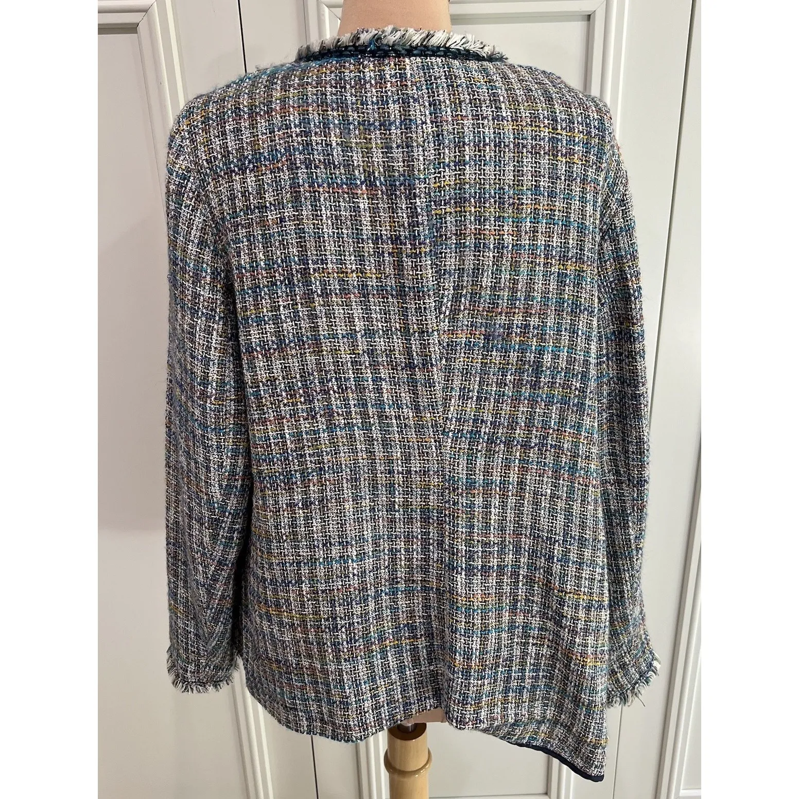 Violeta By‎ Mango Women's Tweed Jacket Size Large Blazer Fringe Old Money - Image 5