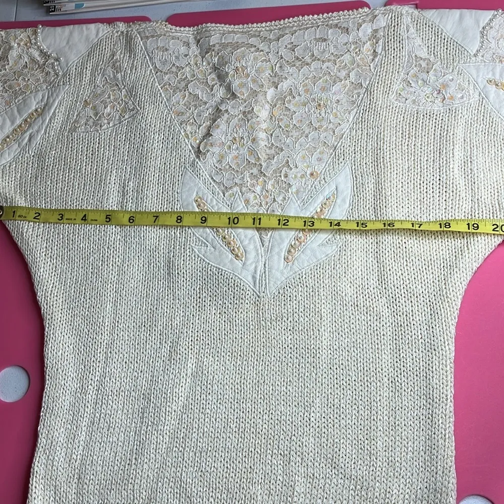 Nannell | Vintage Cream Hand Knit Blend Beaded Sequin Lace Sweater S - Image 9