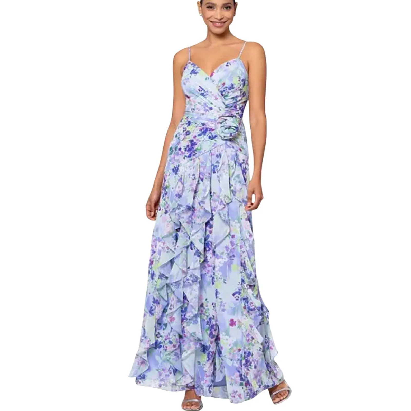 XSCAPE Women's Floral-Print Rosette Ruffled Gown Size 12 - Image 8