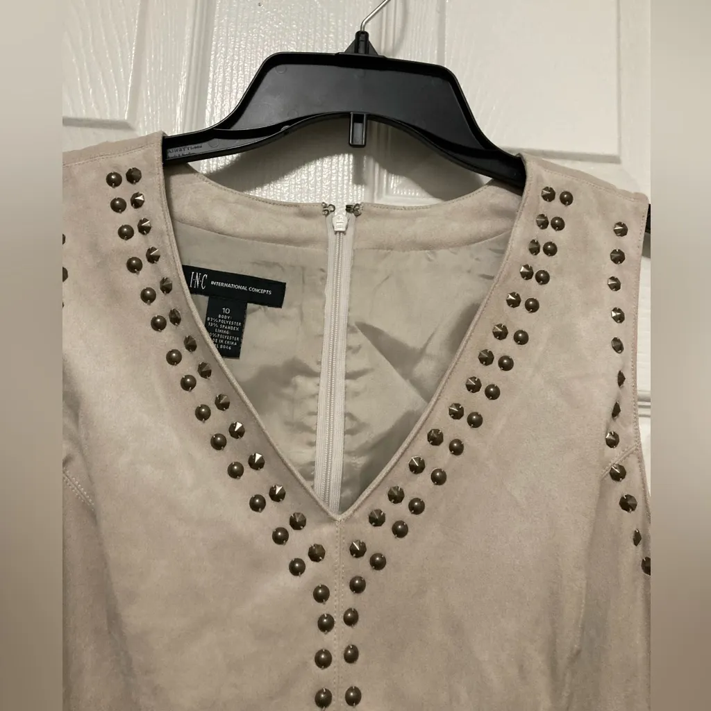 I.N.C. New Cream Beige Faux Suede Studded Detail Sleeveless Shift Dress - Image 4