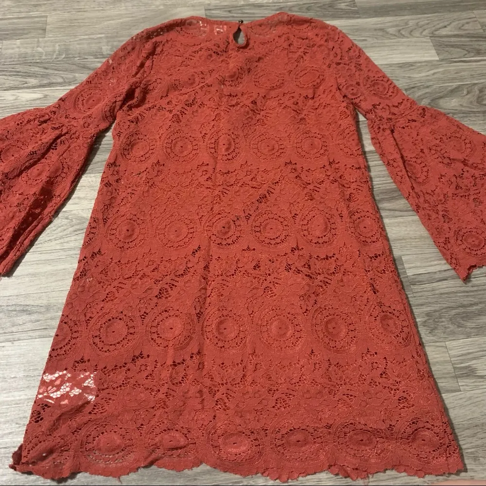Taylor & Sage Orange Lace Long Sleeve Dress; Small Women’s Pit - Image 9