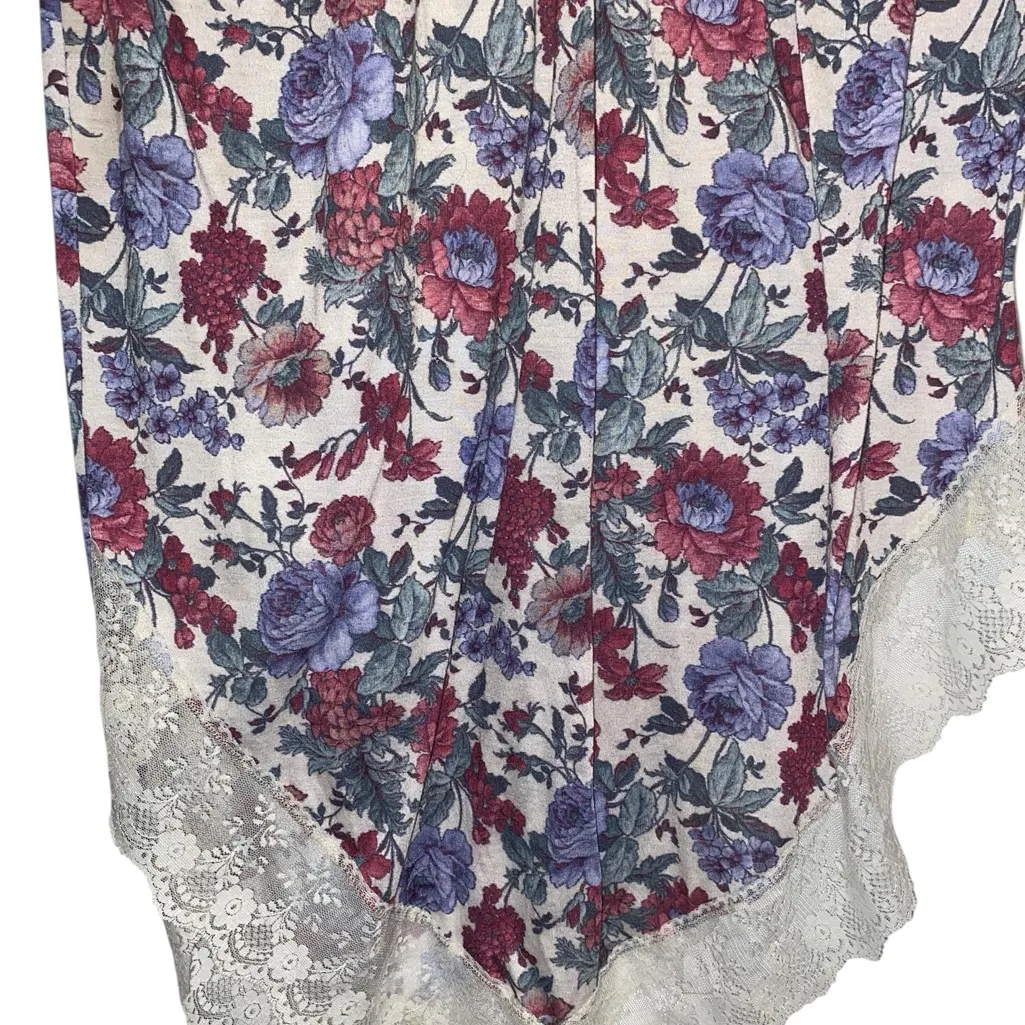 Vintage 90s cream w/ purple & pink Floral Lace Trim night gown / dress Red Size XL - Image 5