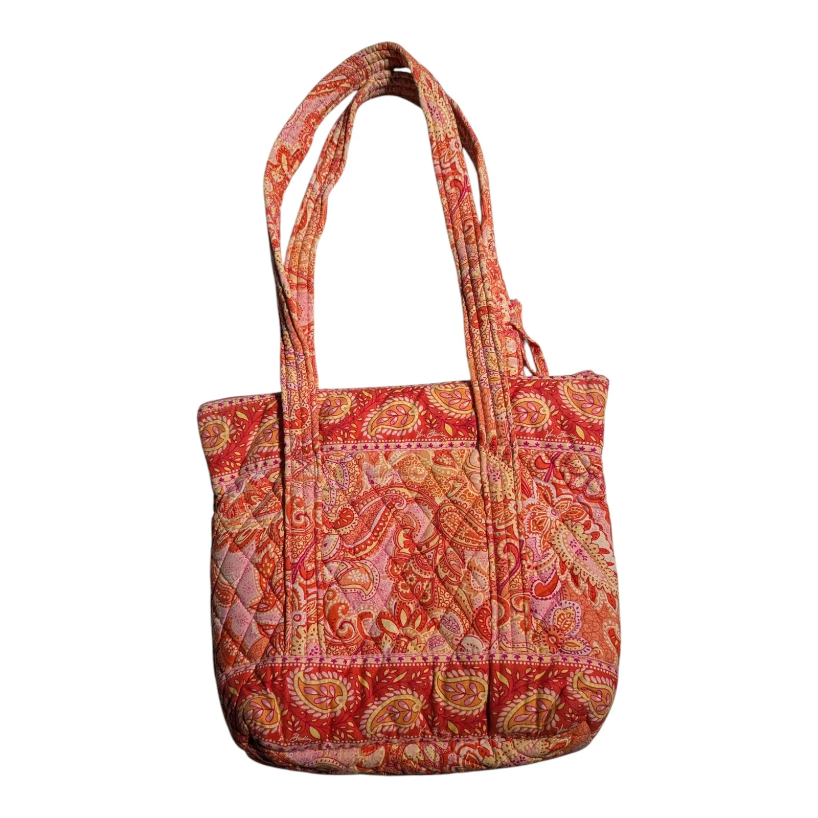 Vtg Y2K Vera Bradley Sherbet Paisley Pink Orange Scalloped Pocket Shoulder Bag - Image 2