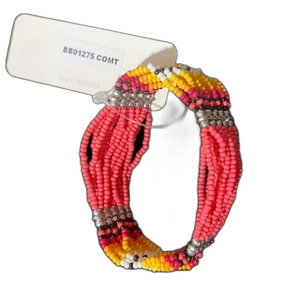 New Western Multicolor Seed Bead Stretch Bracelet Orange - Image 5