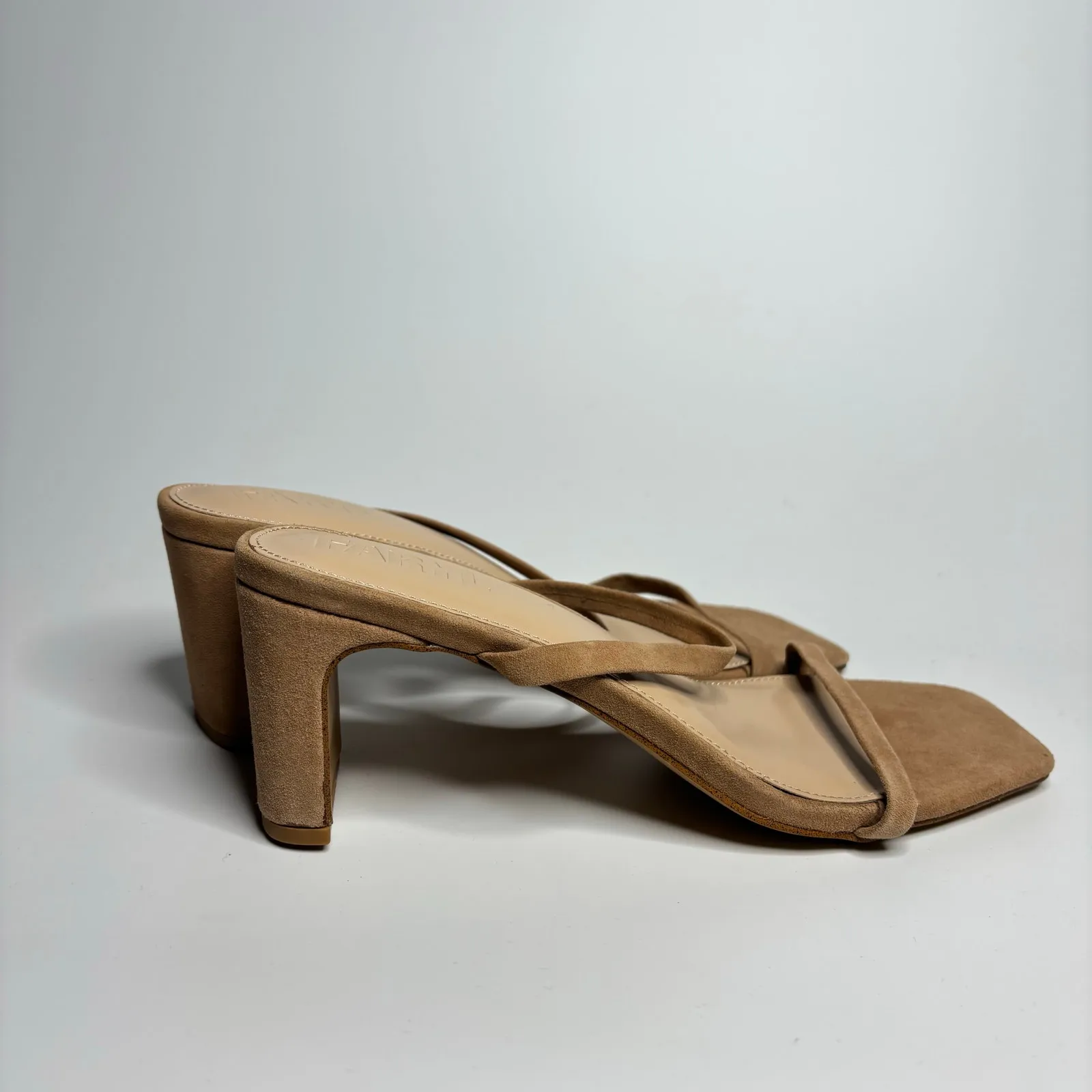 FARYL by Farylrobin Analisa Suede Heeled Sandals in Natural Tan Size 9 - Image 2
