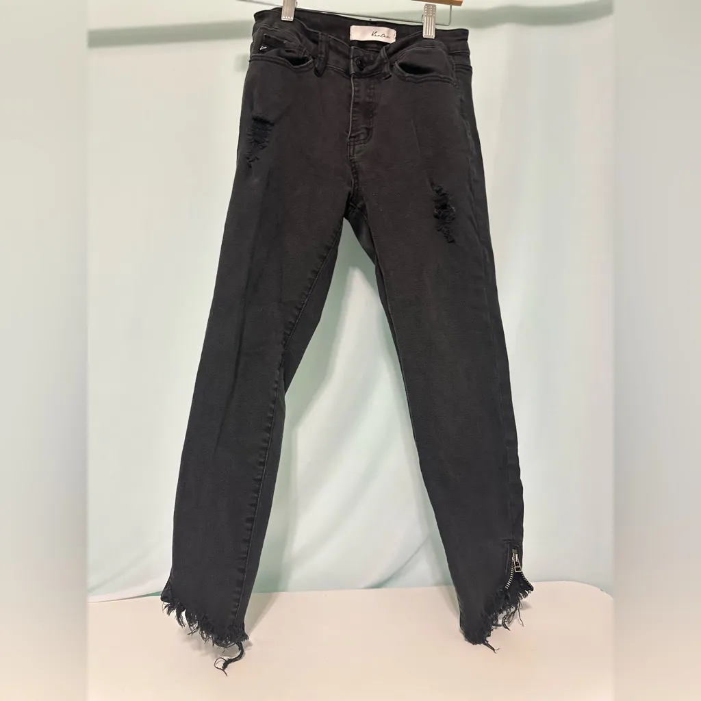 KanCan Dark Grey Frayed Hem Cropped Jeans - Image 5