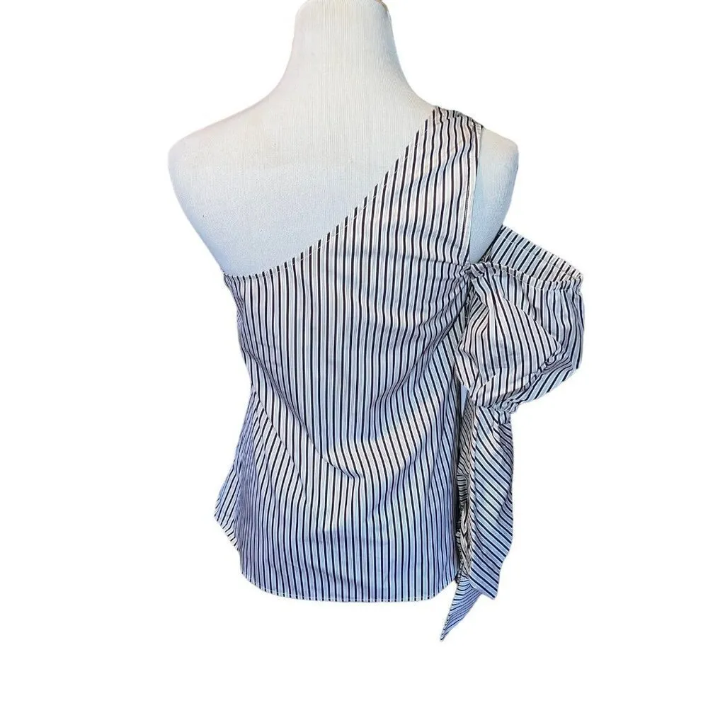NWT Petersyn Lara Striped Top One Shoulder Tiered Sleeved Top in Empire Women XS Blue - Image 5