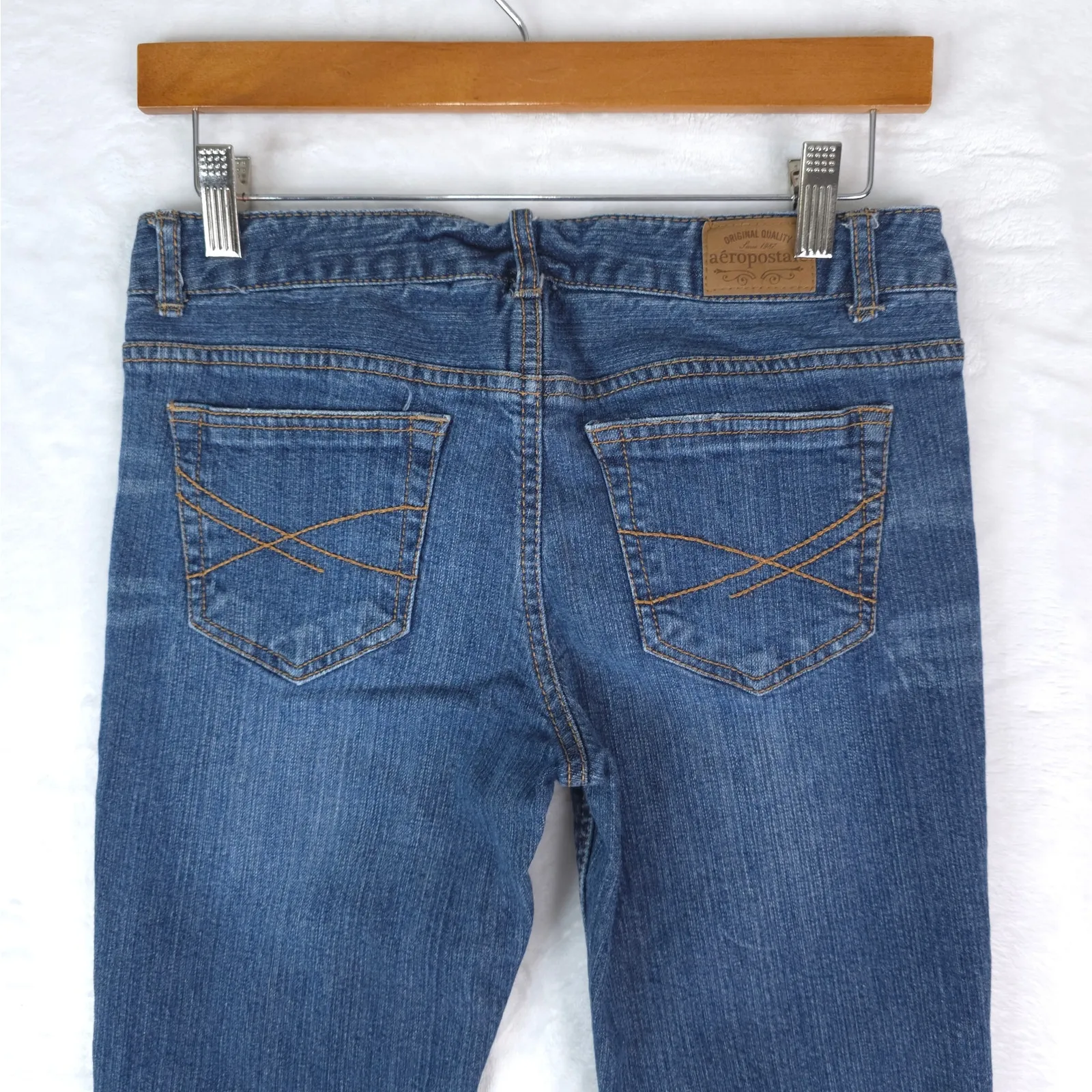 Aeropostale Jeans Womens 3/4 Reg Blue Haley Flare Stretch Denim Y2K Low Rise - Image 4