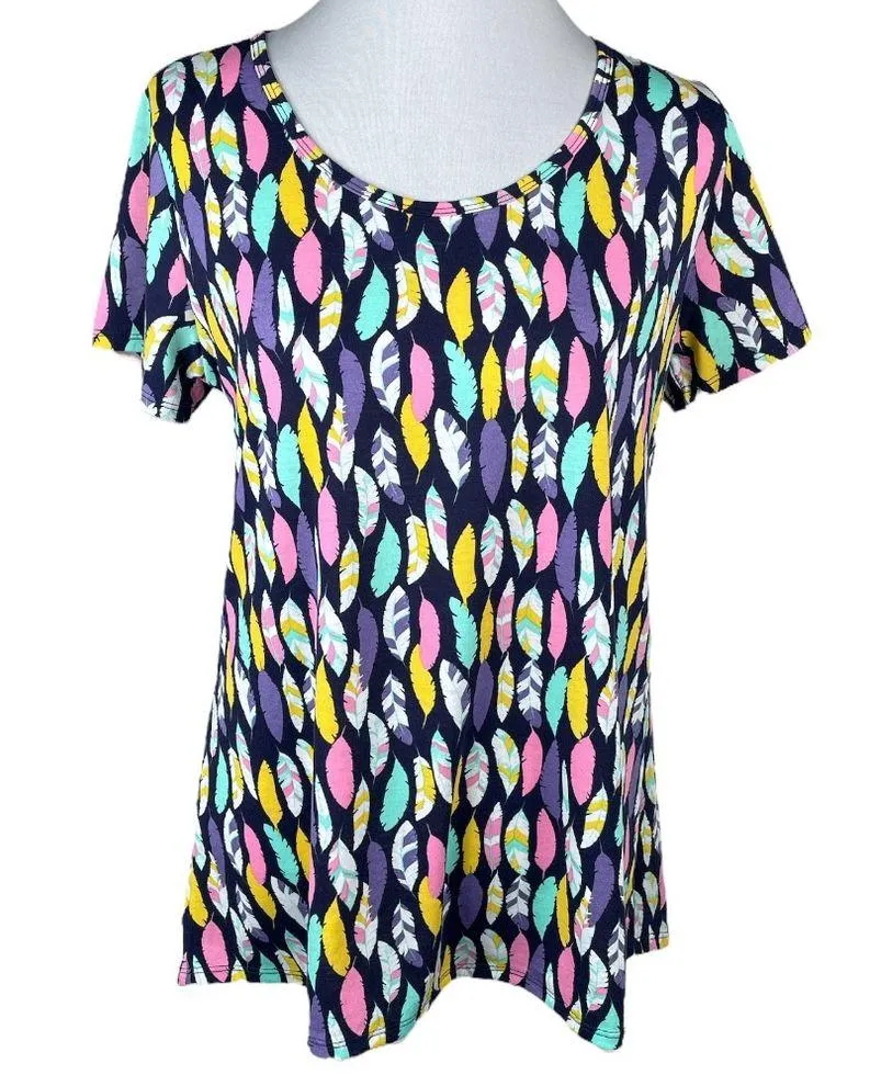 Lularoe Irma Feather Print Scoop Neck Hi-Lo Hem Short Sleeve T Shirt Size Medium - Image 7