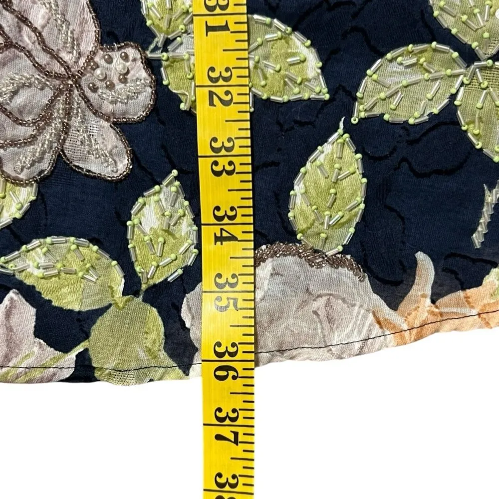 Vintage 80s Diane Freis Floral Beaded Jacket Sz L Navy Romantic Bloomcore Mature Blue Size L - Image 5