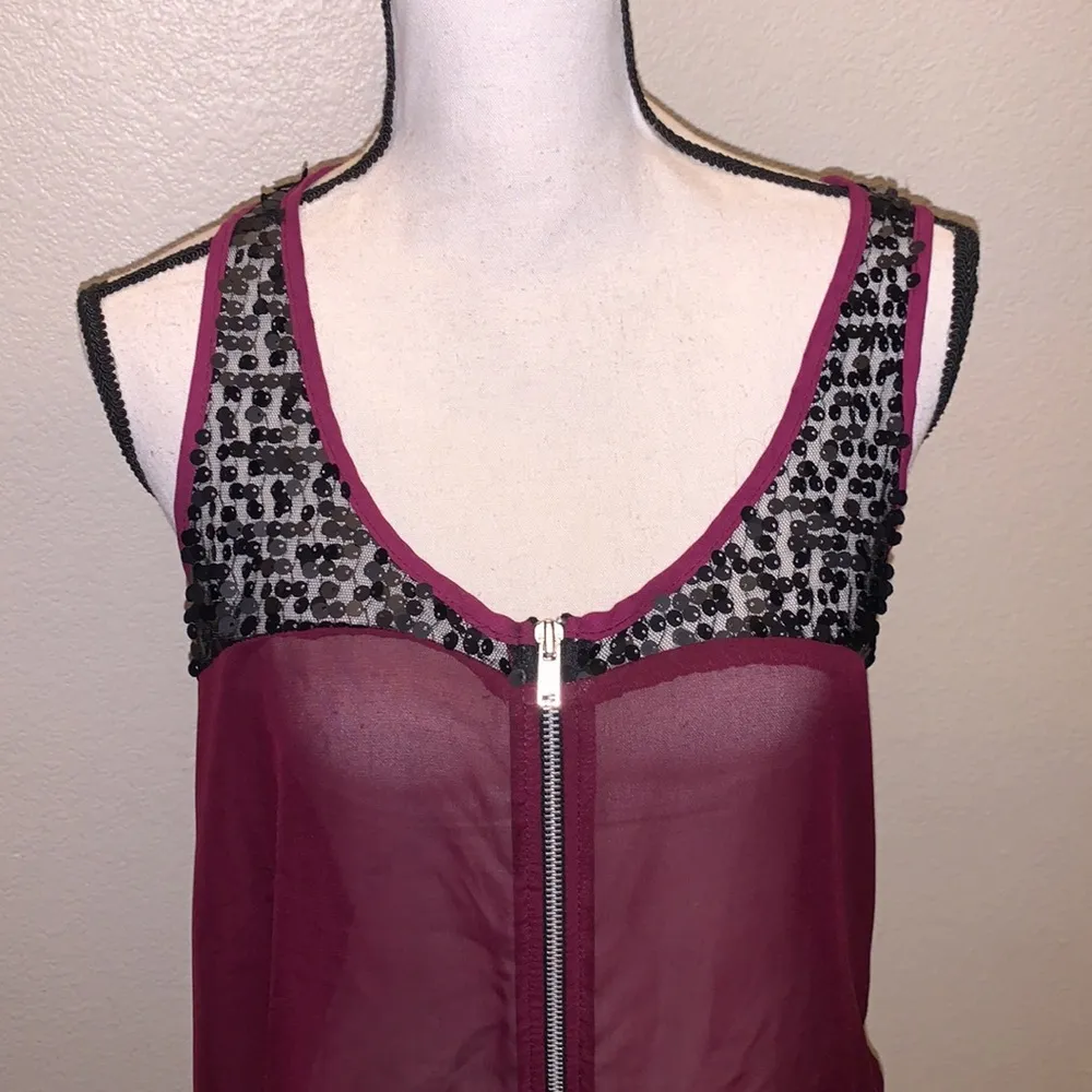 Studio Y purple sheer sequined zip up sleeveless blouse - Image 2