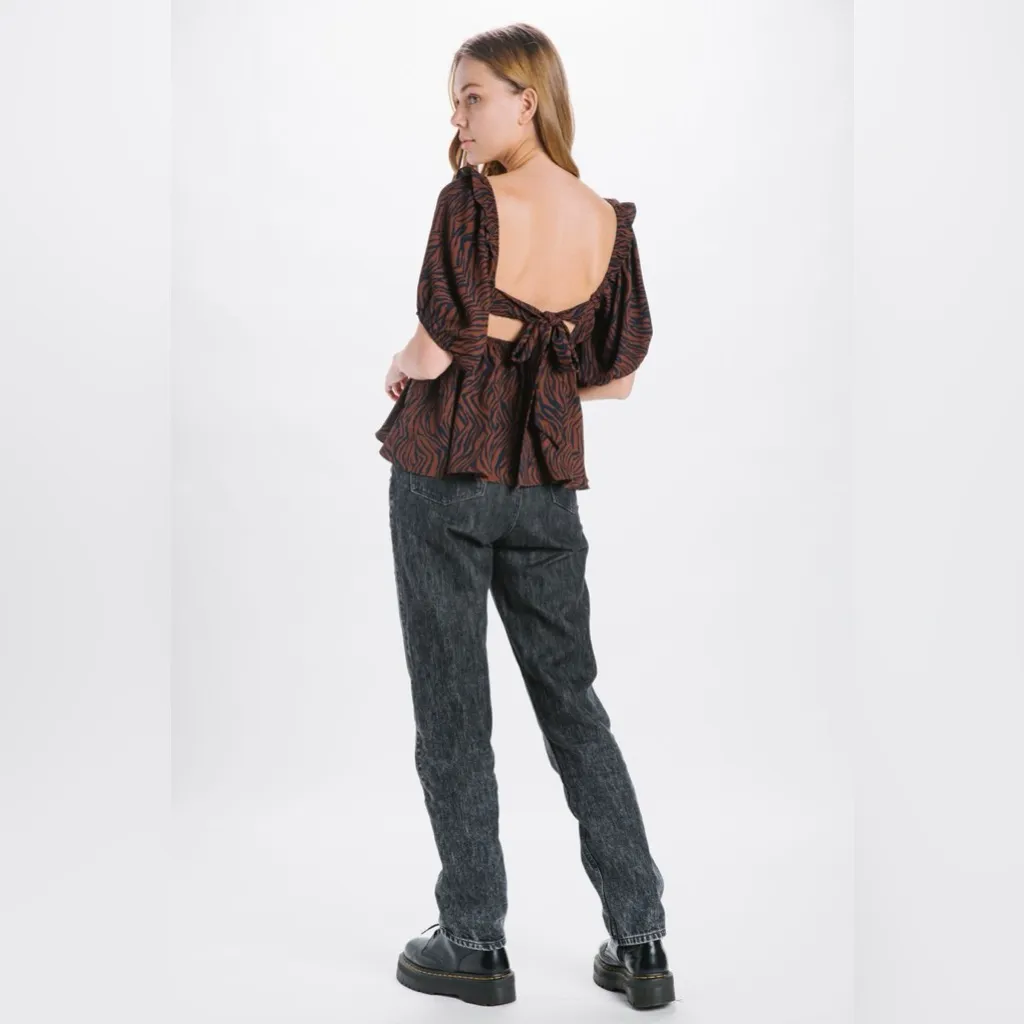 En Saison Animal Print Babydoll Top Brown Size XS - Image 3