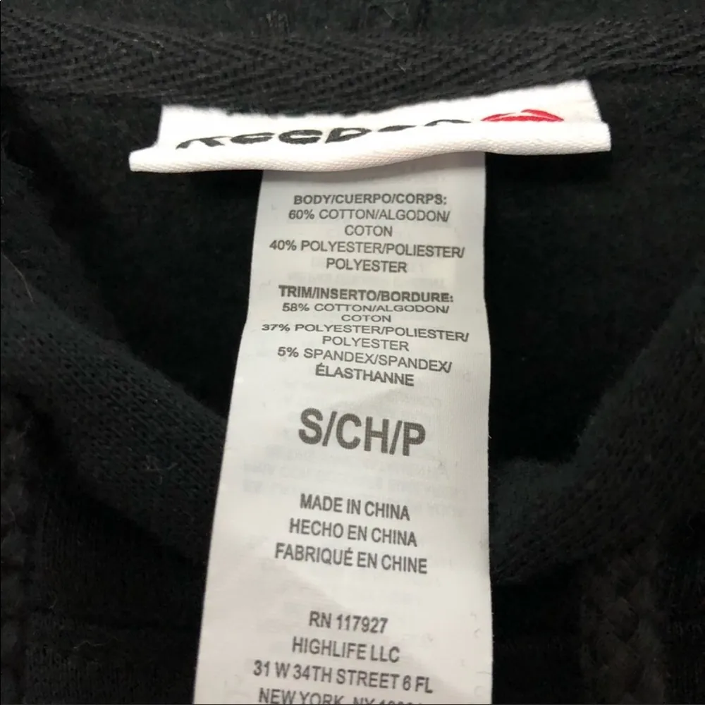 Reebok Flocking Pullover Sweatshirt Hoodie Black Size Small - Image 5